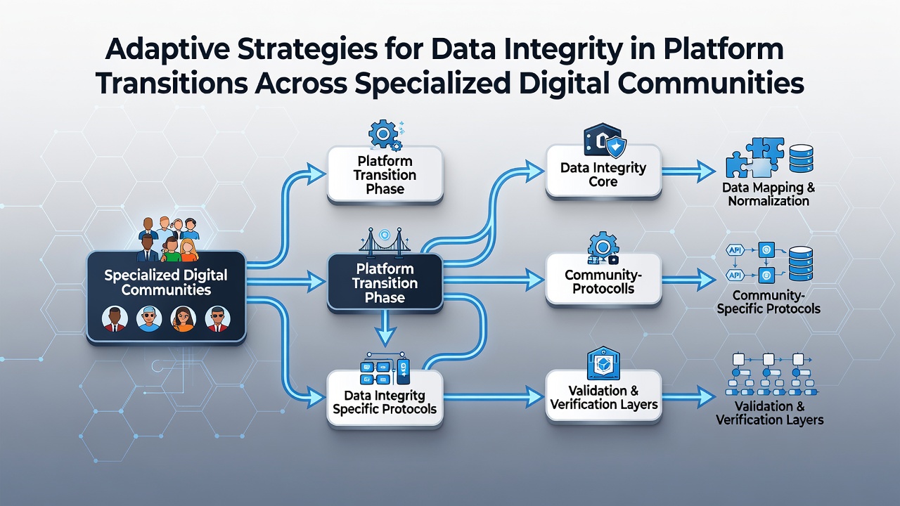 Data integrity dashboard displaying checksum results and migration progress metrics for niche community platforms